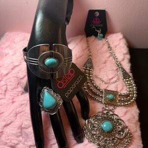 Paparazzi Silver and Turquoise Bracelet Set